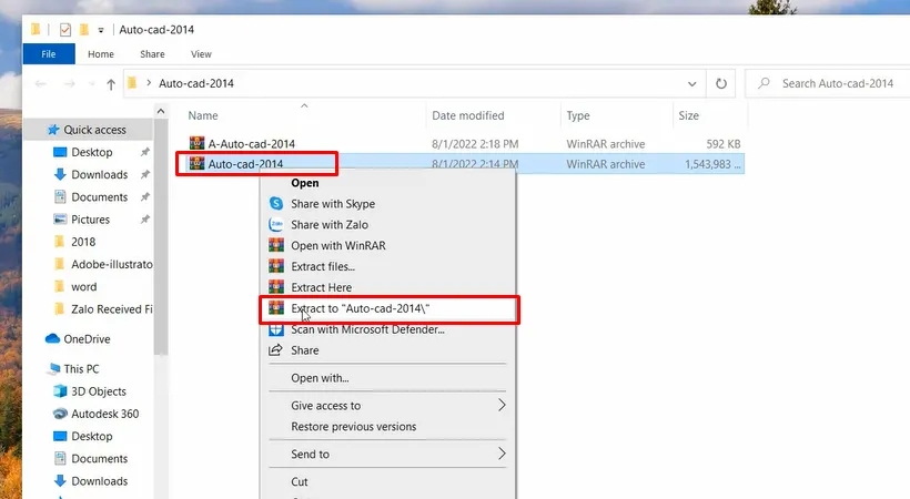 Hoàn tất giải nén file cài đặt AutoCAD 2014