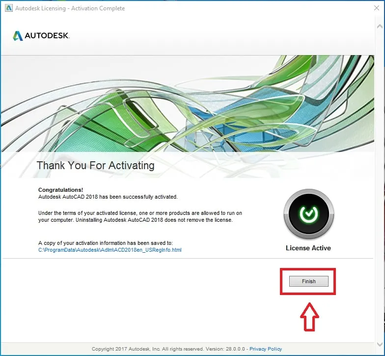 Hoàn tất quá trình crack AutoCAD 2018