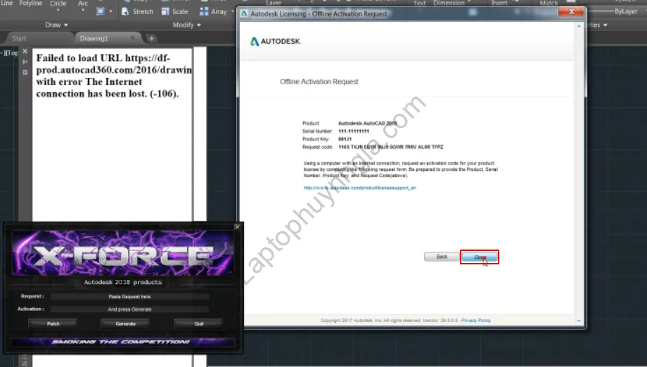 Hoàn tất yêu cầu kích hoạt ngoại tuyến Autocad 2018