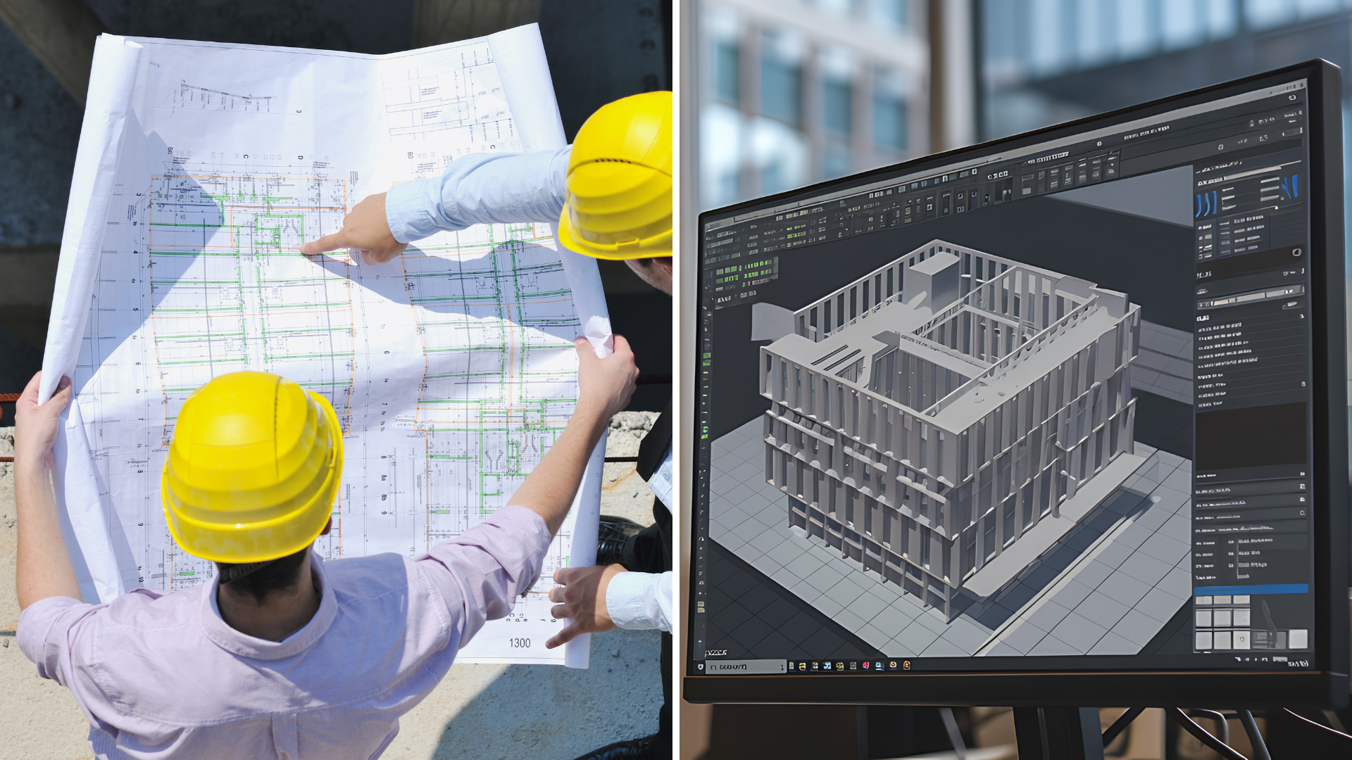 Đội ngũ kỹ sư tin học xây dựng sử dụng máy tính bảng để kiểm tra mô hình BIM so với thực tế tại công trường