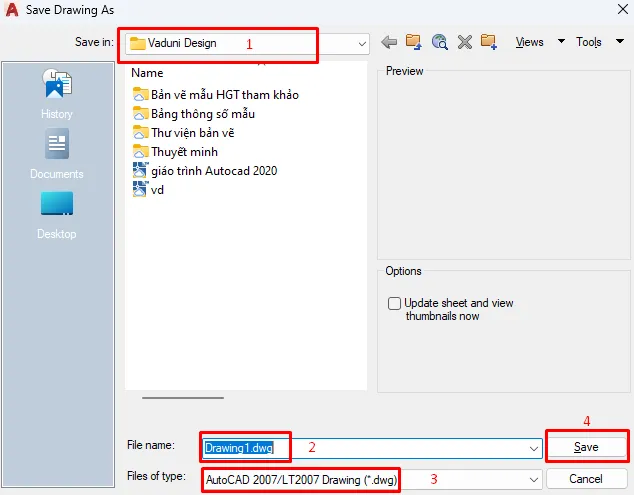 Lưu bản vẽ trong AutoCAD