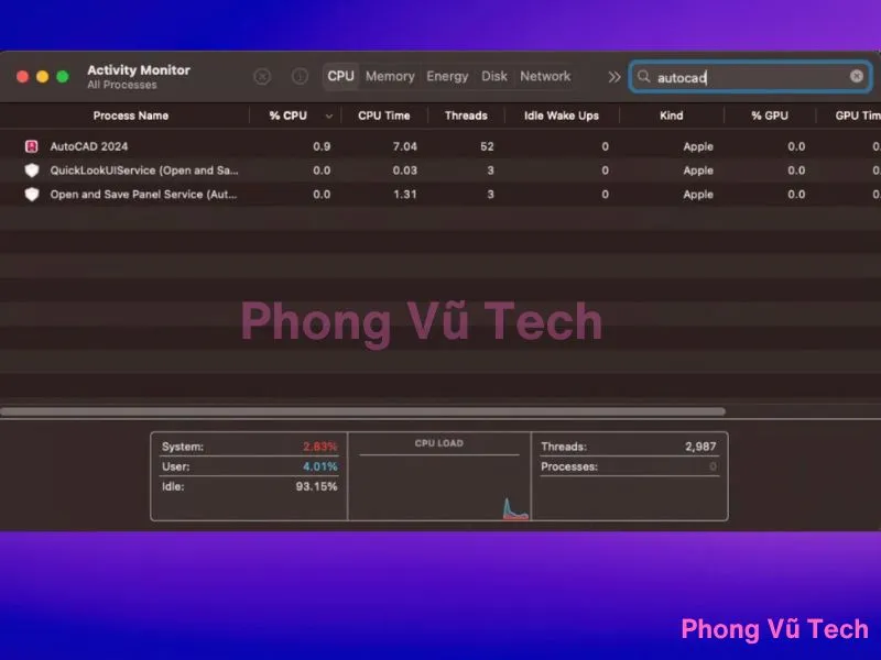 Màn hình máy tính Mac hiển thị giao diện AutoCAD đã cài đặt