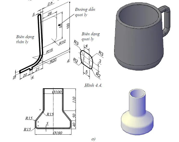 Minh họa cách sử dụng lệnh Revolve để tạo các chi tiết dạng trụ hoặc tròn xoay