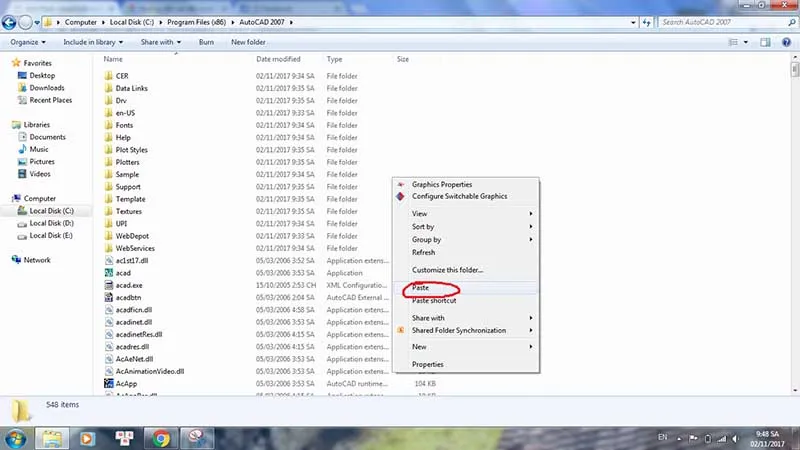 Minh họa sao chép file crack AutoCAD 2007