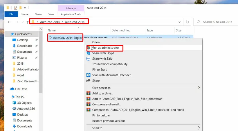 Mở file cài đặt AutoCAD 2014 sau khi giải nén