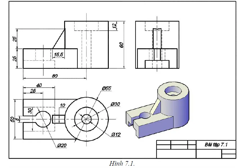 Mô hình 3D Solid được thiết lập và chuẩn bị cho việc tạo bản vẽ kỹ thuật