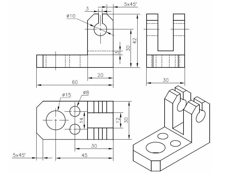 Mô hình hoàn thiện sau khi áp dụng các lệnh tạo khối và hiệu chỉnh