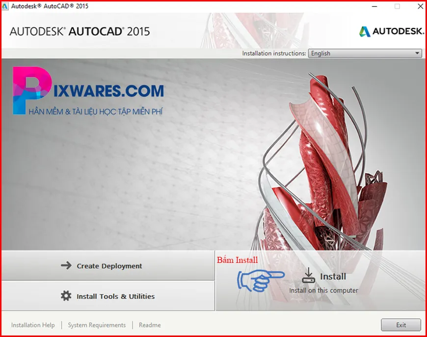 Nhấn Install để bắt đầu cài đặt AutoCAD 2015