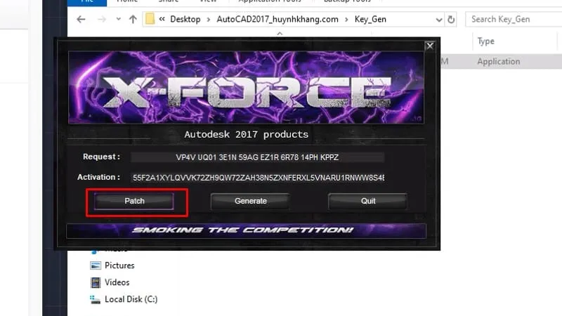 Nhấn Patch để áp dụng mã crack