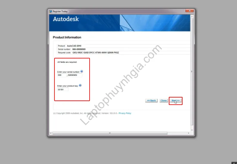 Nhập lại Serial Number và Product Key cho Autocad 2010 lần 2