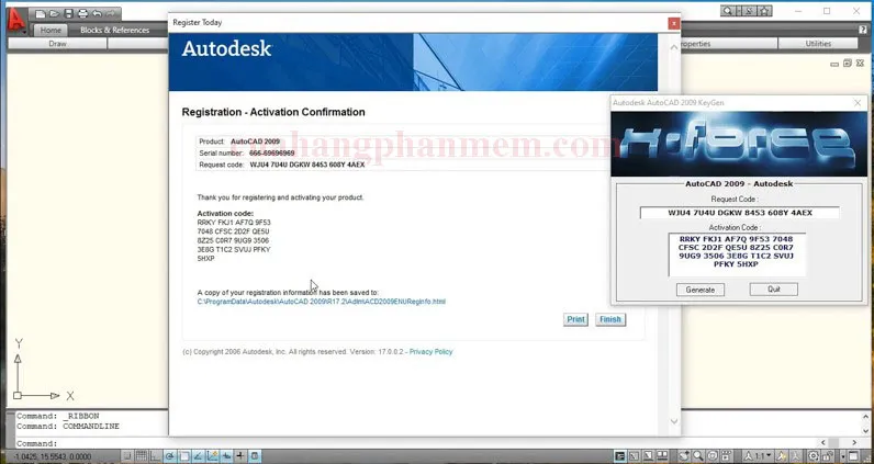 Nhập mã Activation Code đã tạo vào AutoCAD 2009 để hoàn tất quá trình kích hoạt bản quyền