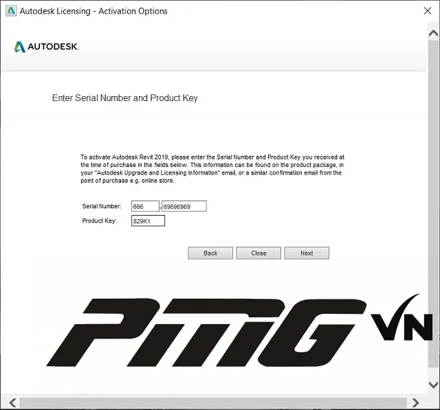 Nhập mã khóa Serial Number và Product Key cho Revit 2019