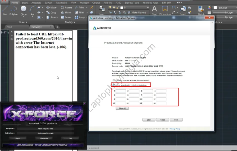 Nhập mã kích hoạt có sẵn từ Autodesk cho Autocad 2018