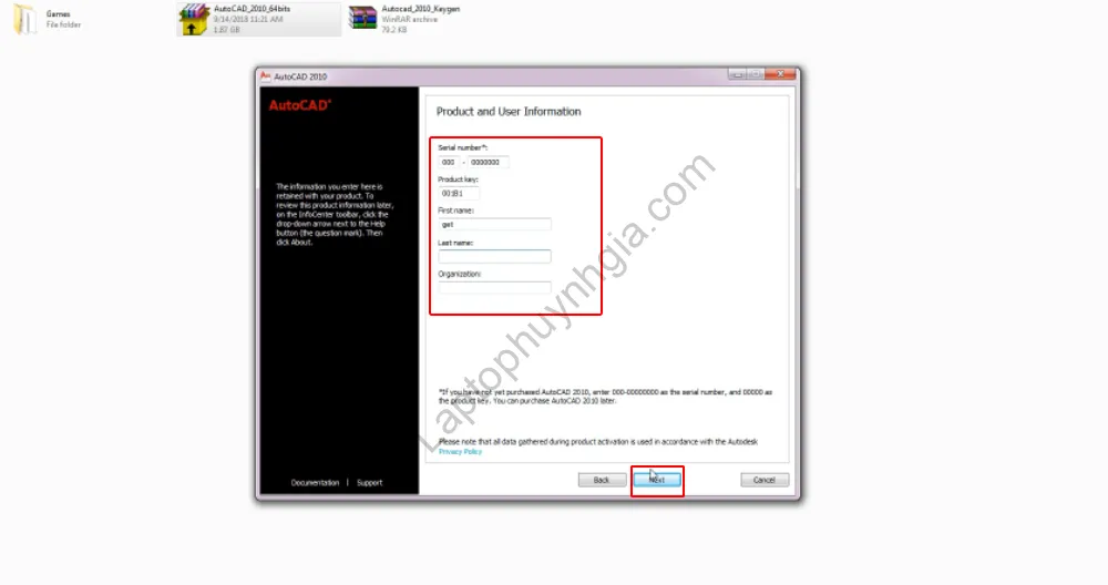Nhập Serial Number và Product Key cho Autocad 2010