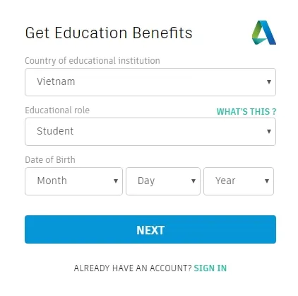 Nhập thông tin cá nhân để tạo tài khoản Autodesk Education