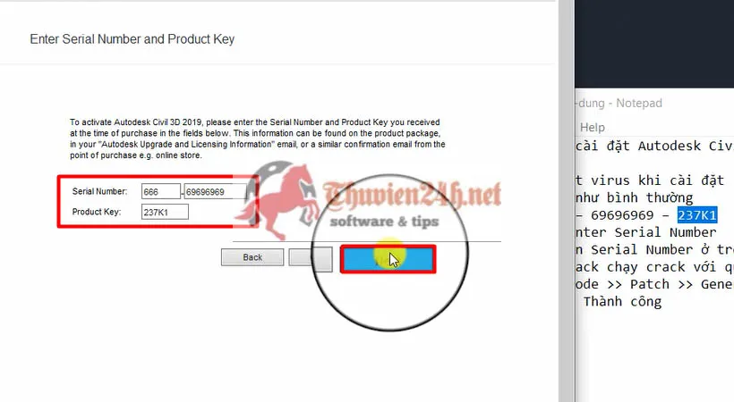 Nhập thông tin key kích hoạt cho Autodesk Civil 3D 2019