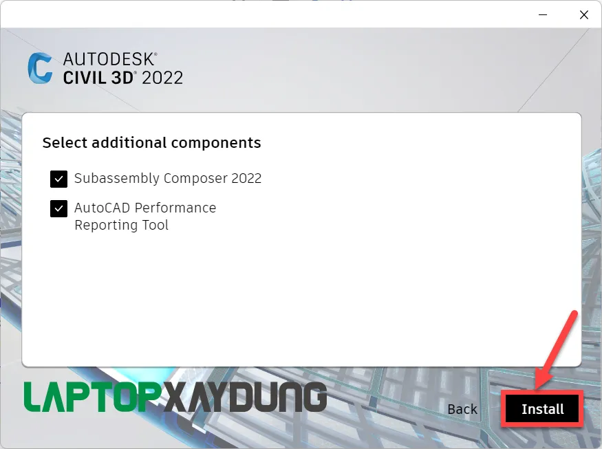 Nút Install để bắt đầu cài đặt