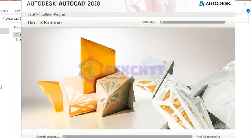 Quá trình cài đặt AutoCAD 2018 đang diễn ra