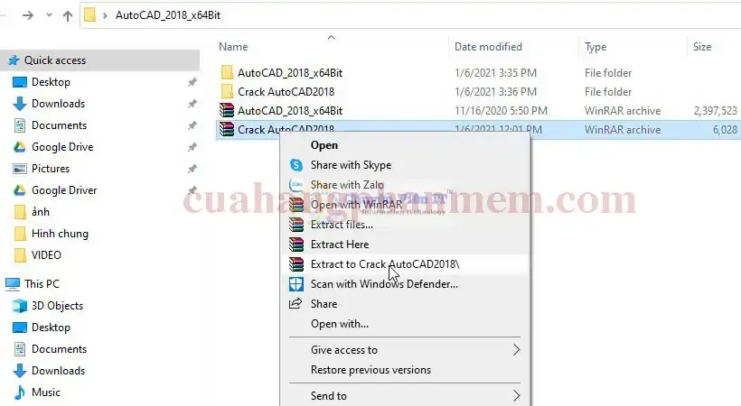 Quá trình giải nén file cài đặt AutoCAD 2018