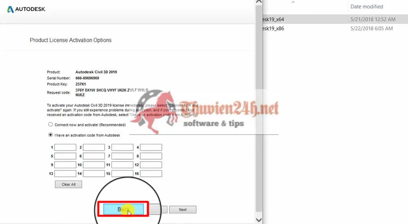Quay lại giao diện trước trong quá trình kích hoạt Civil 3D 2019