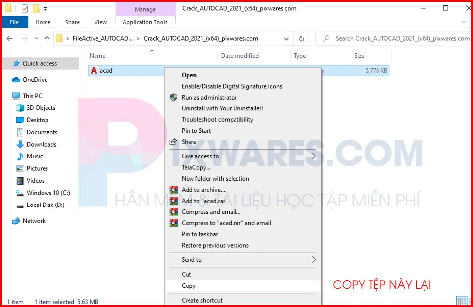 Sao chép file crack Autocad 2019