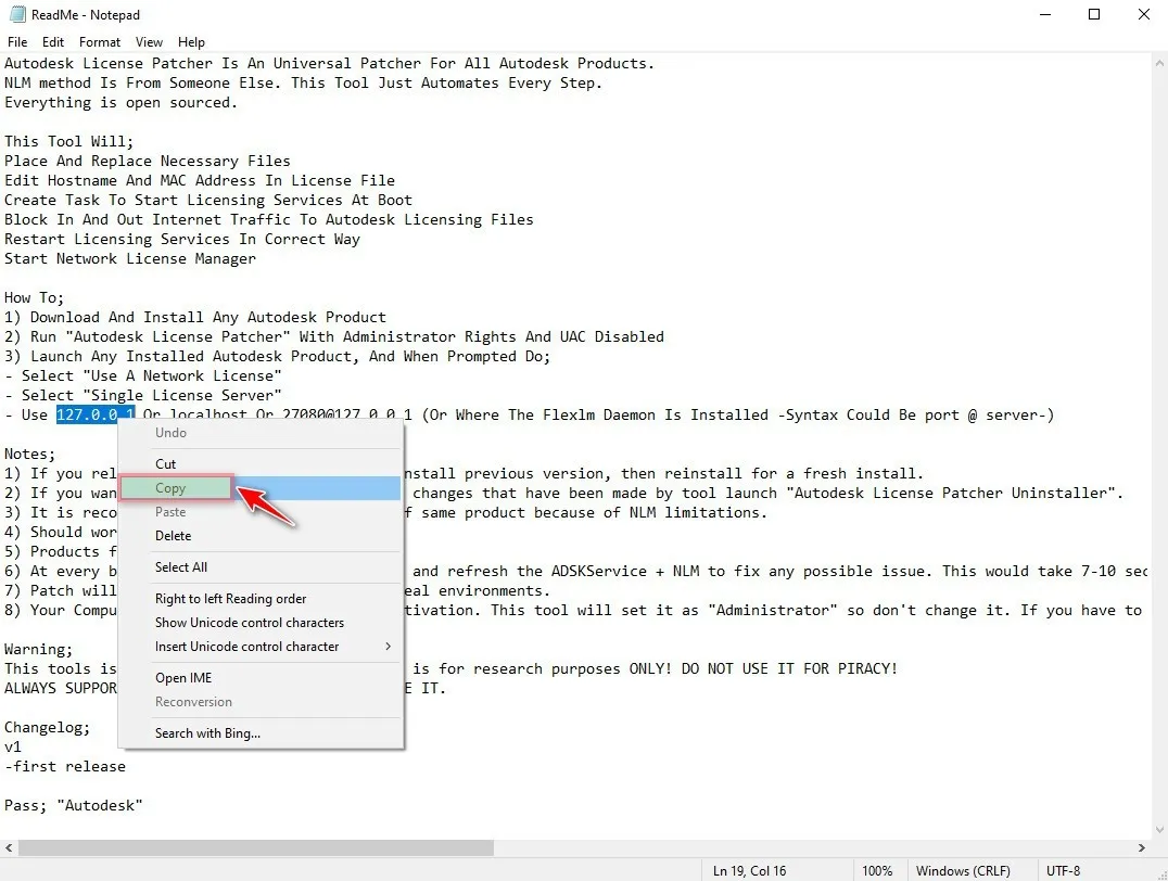 Sao chép mã 127.0.0.1 từ file ReadMe