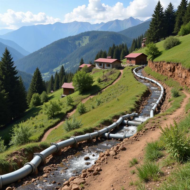 Một bản vẽ kỹ thuật mặt cắt ngang của một con kênh mương được gia cố bằng rọ đá và vải địa kỹ thuật.