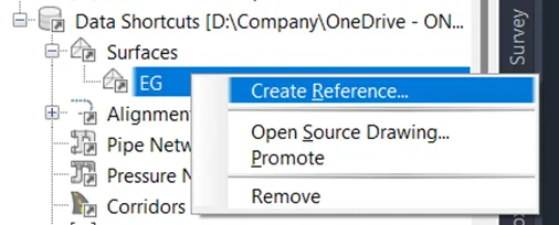 Tạo tham chiếu (Reference) đến dữ liệu Civil 3D đã chia sẻ