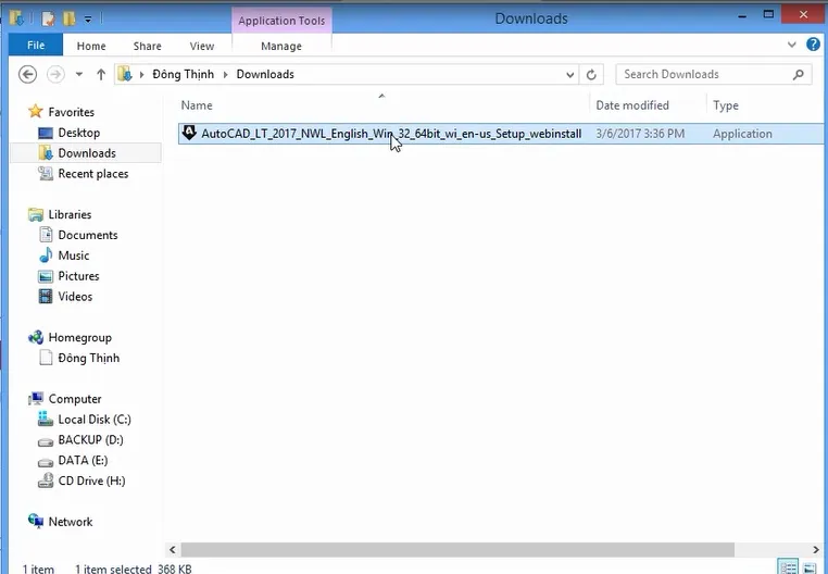 Tệp cài đặt AutoCAD 2017 đã tải về