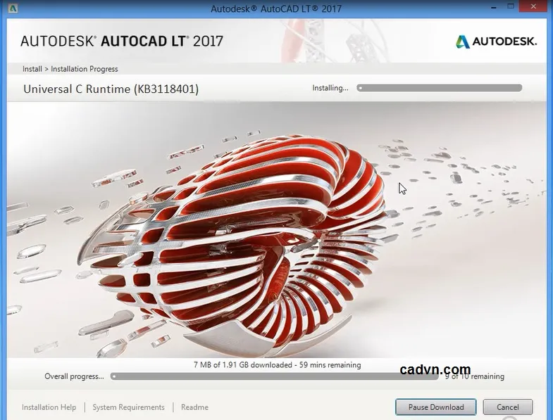 Thanh tiến trình cài đặt AutoCAD 2017