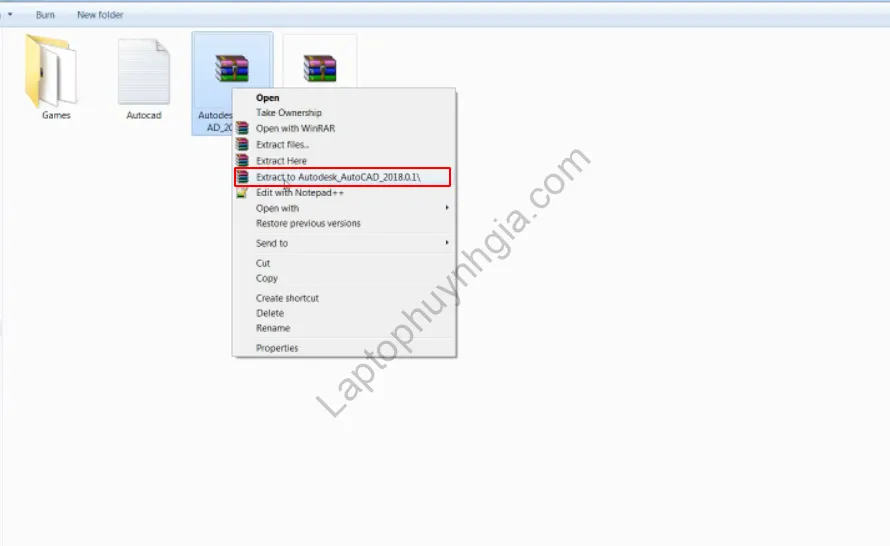 Thao tác giải nén file cài đặt AutoCAD 2018