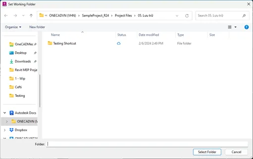 Thiết lập thư mục làm việc (Set Working Folder) cho dự án Civil 3D