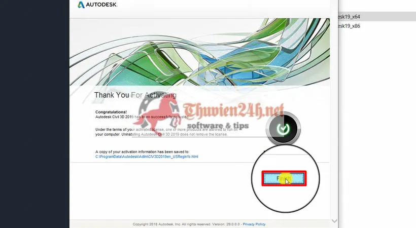 Thông báo crack thành công Autodesk Civil 3D 2019