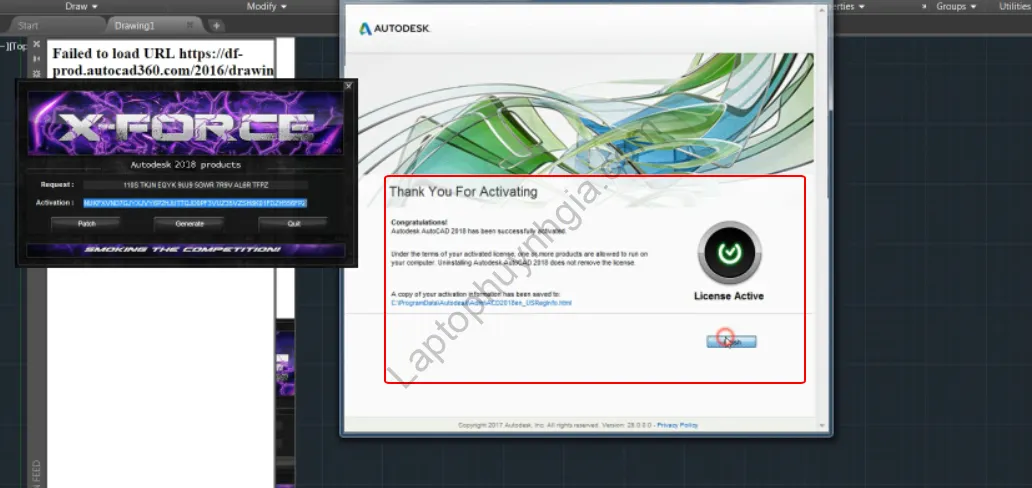 Thông báo hoàn tất kích hoạt Autocad 2018