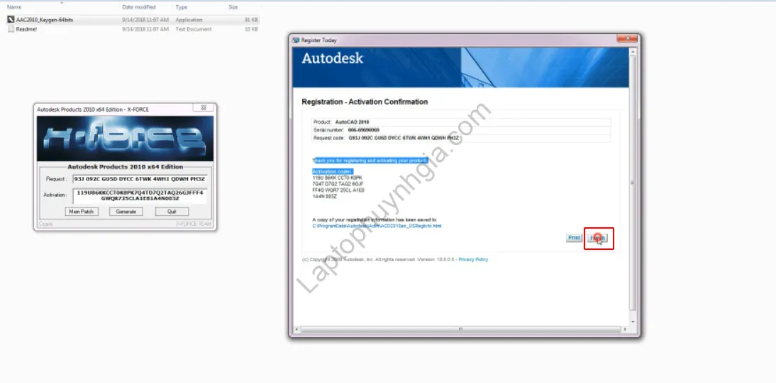 Thông báo hoàn thành cài đặt Autocad 2010
