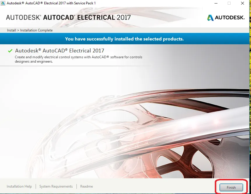 Thông báo hoàn thành cài đặt AutoCAD Electrical 2017