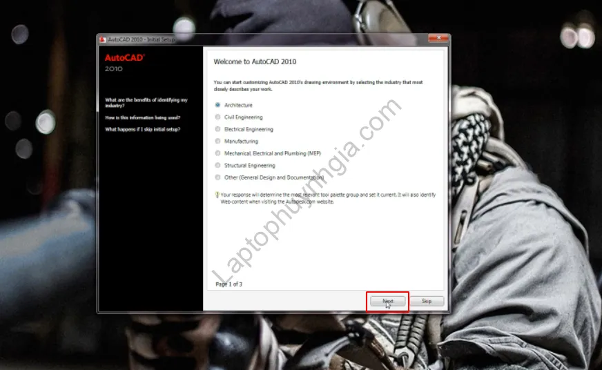 Tiếp tục cấu hình sau khi cài đặt Autocad 2010