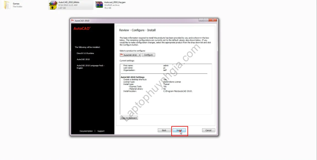 Tiếp tục quá trình cài đặt Autocad 2010