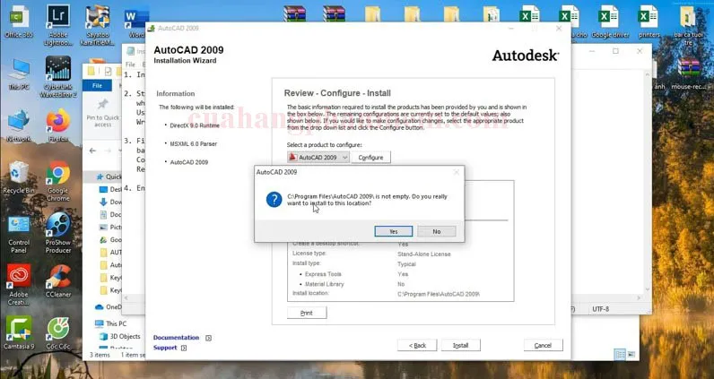 Tiếp tục xác nhận cài đặt cho đến khi hoàn tất các bước cơ bản của AutoCAD 2009