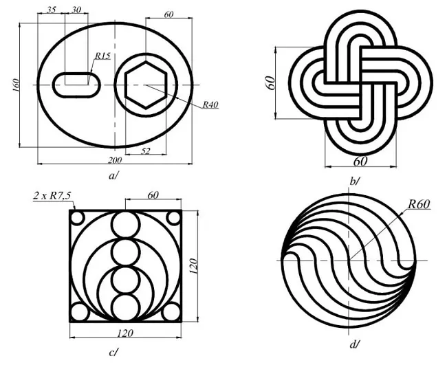 Tổng hợp các bài tập vẽ hình bằng nhiều lệnh CAD khác nhau