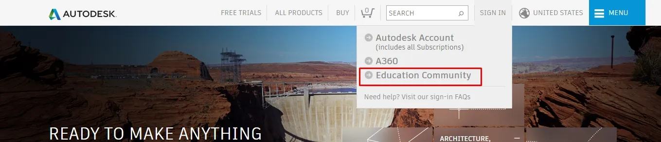 Truy cập phần Education Community của Autodesk