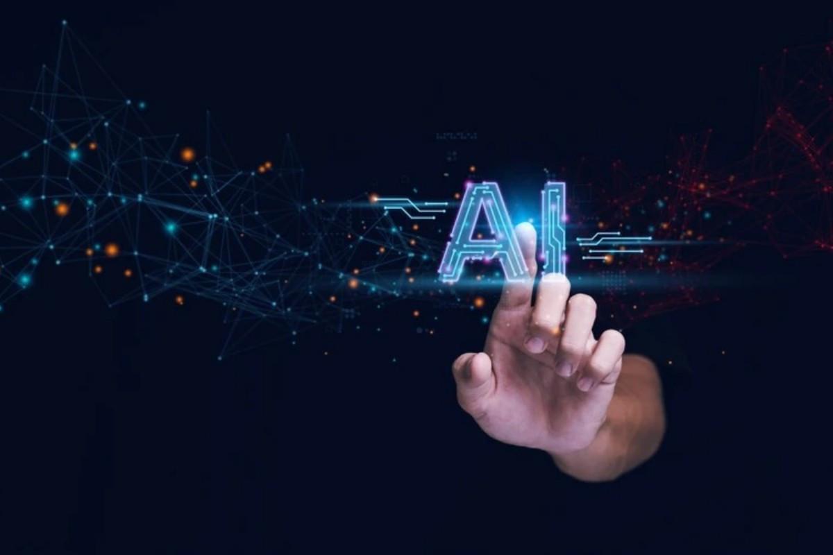 Hình ảnh trừu tượng về tương lai của ngành xây dựng với các dòng dữ liệu số, robot tự động và công trình thông minh