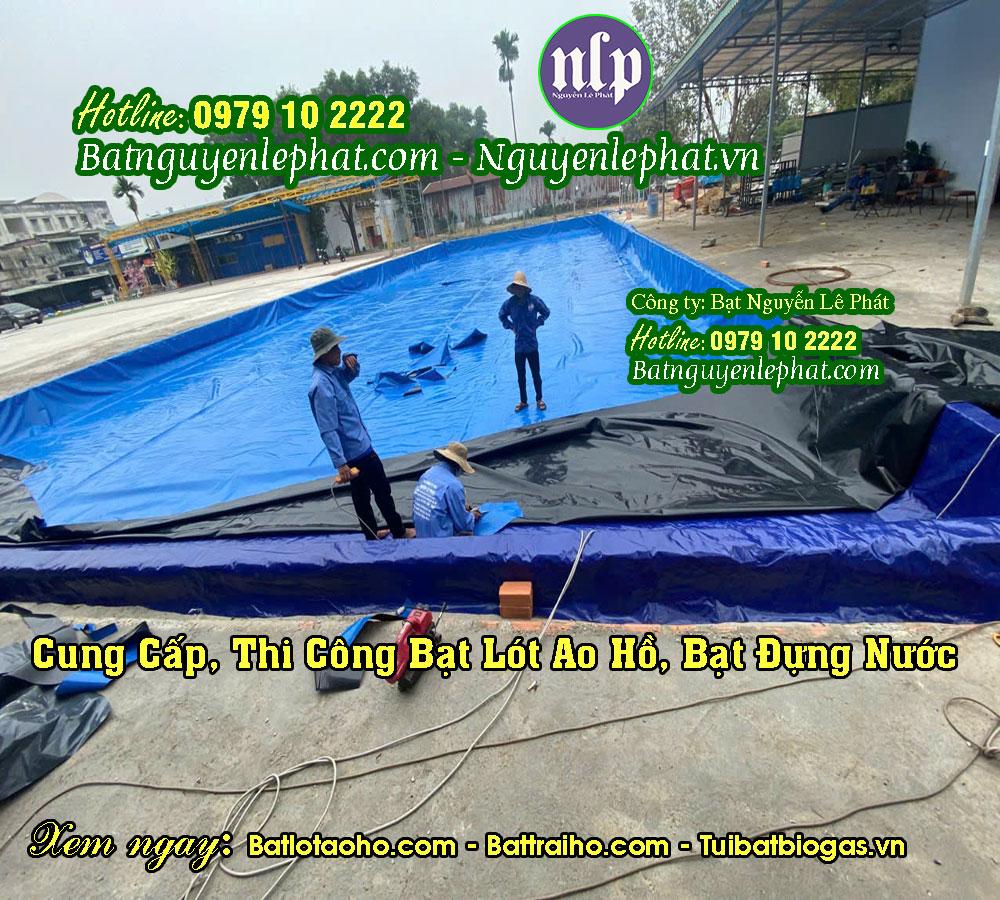 Một công trình hồ nuôi tôm sử dụng bạt HDPE dày 0.5mm, cho thấy bề mặt láng mịn và khả năng giữ nước hiệu quả