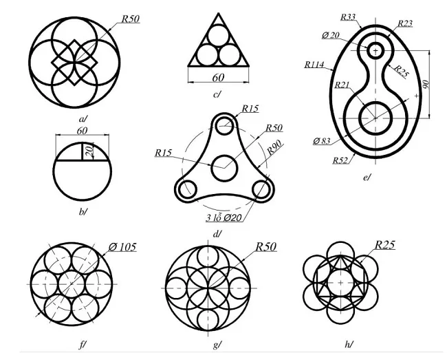 Vẽ các hình tròn với các bán kính và vị trí khác nhau bằng lệnh Circle trong CAD