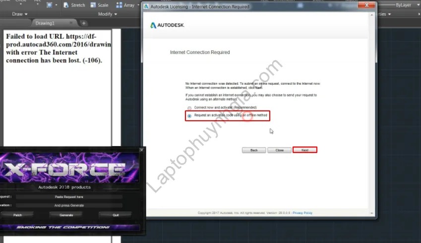 Yêu cầu mã kích hoạt bằng phương pháp ngoại tuyến cho Autocad 2018